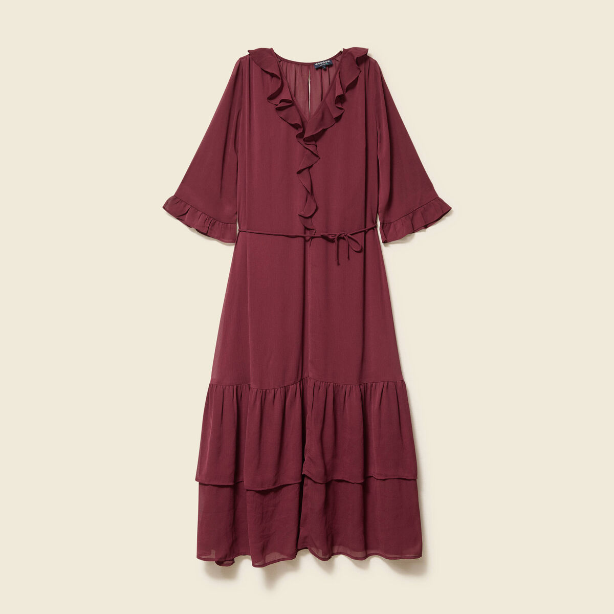 Robe manches 3/4 doubl&eacute;e bordeaux femme