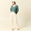 Gilet manches longues ajour&eacute; vert fonc&eacute; femme