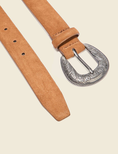 Ceinture large en cuir marron clair femme