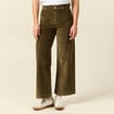 Pantalon large taille haute en velours vert kaki femme