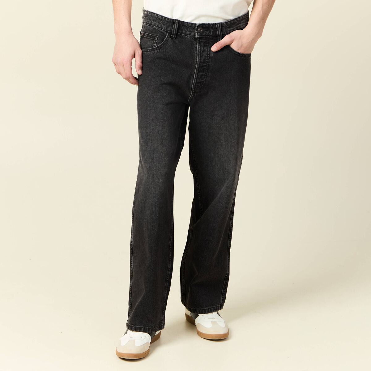 Jeans large 5 poches longueur 32 denim snow noir homme