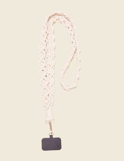 Dragonne de téléphone macramé creme femme