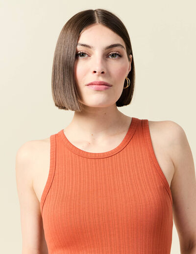 Débardeur 2 en 1 avec brassière intégrée orange foncé femme