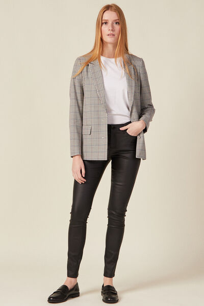 Tregging skinny denim noir enduit femme