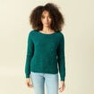 Pull r&eacute;versible manches longues col rond vert femme