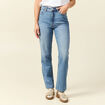 Jeans straight taille haute 7/8&egrave;me bleu femme