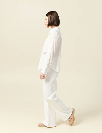 Chemise manches longues en coton brodée creme femme