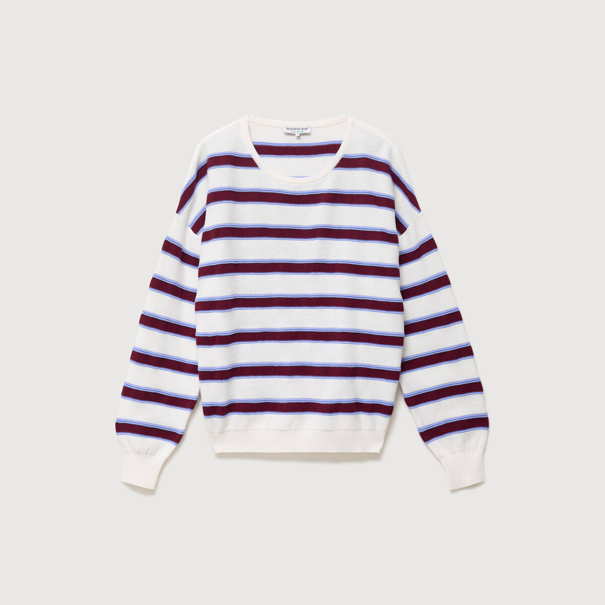 Pull col rond manches longues en coton marron chocolat femme