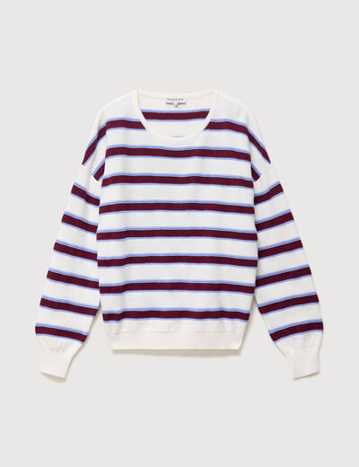 Pull col rond manches longues en coton marron chocolat femme