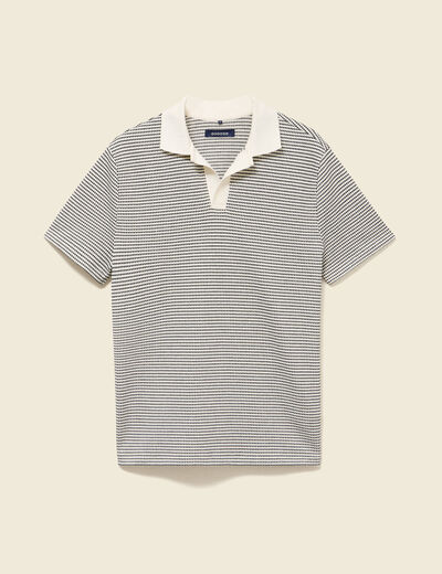 Polo cintr&eacute; manches courtes col cubain ecru homme