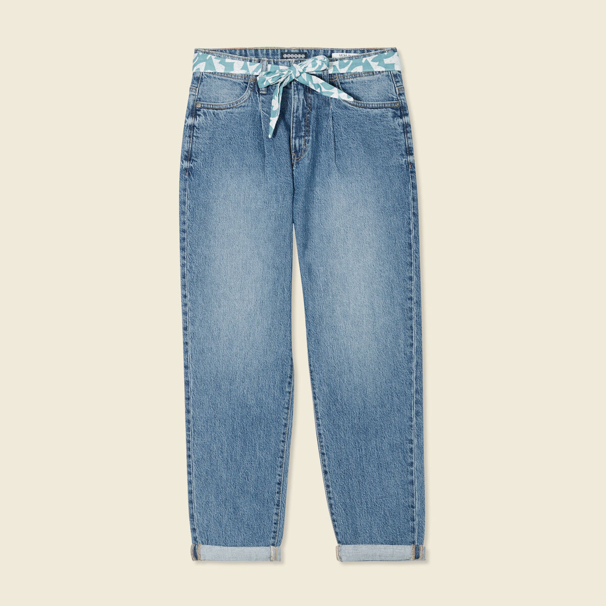 Jeans mom ceinture foulard denim stone femme