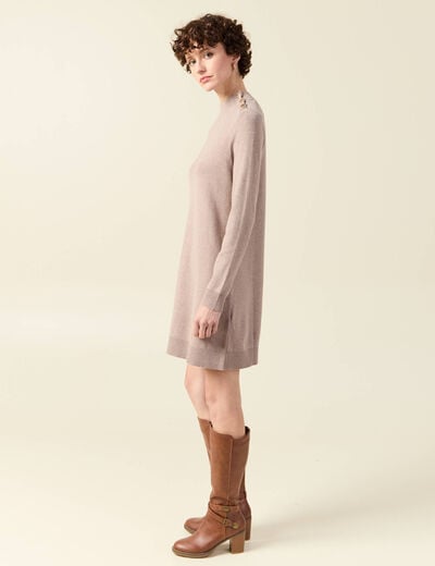 Robe pull droite col montant taupe femme