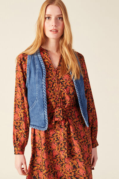 Veste droite en jean denim stone femme