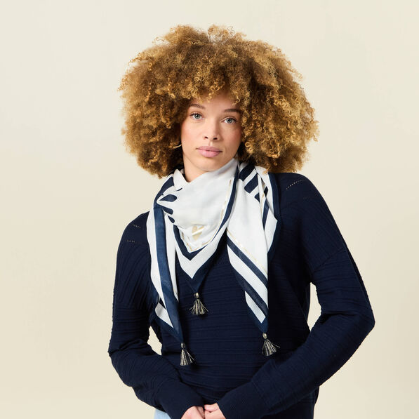 Foulard avec pompons blanc femme