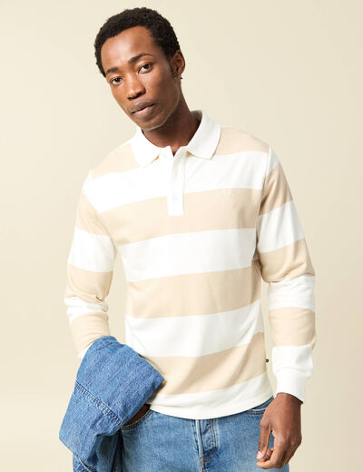 Sweat col polo manches longues sable homme
