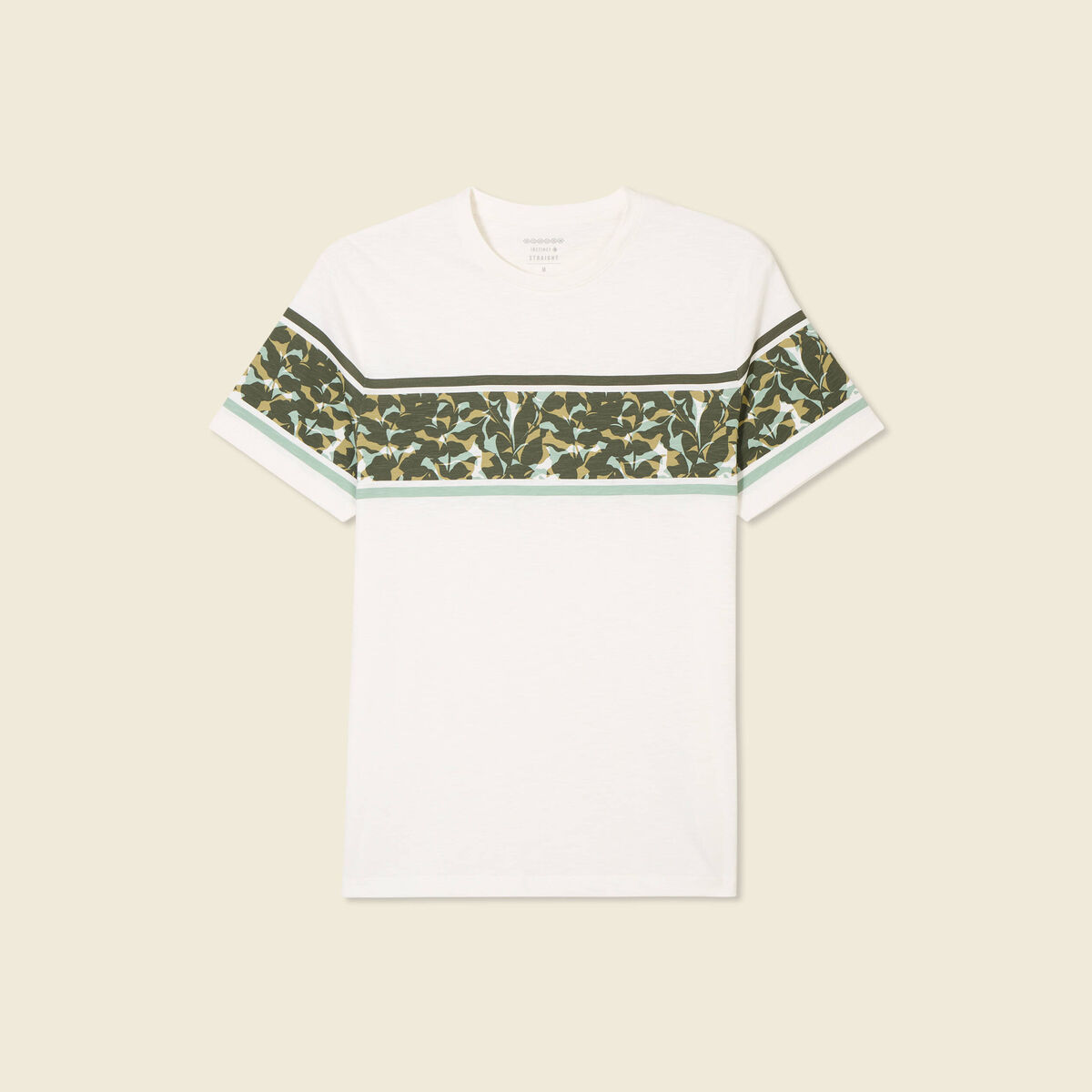T-shirt coupe droite en coton col rond vert olive homme