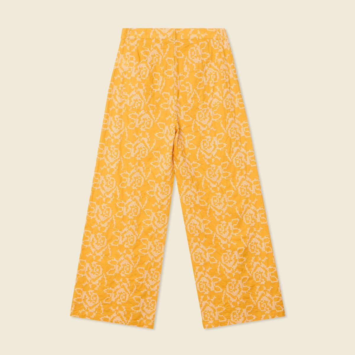 Pantalon large brodé jaune femme