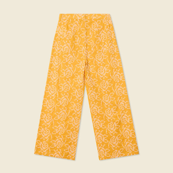 pantalon large brode jaune femme Pantalon large brodé jaune femme