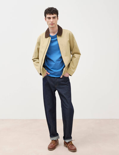 T-shirt en coton manches courtes bleu fonc&eacute; homme