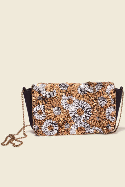 Sac à sequins et perles noir femme