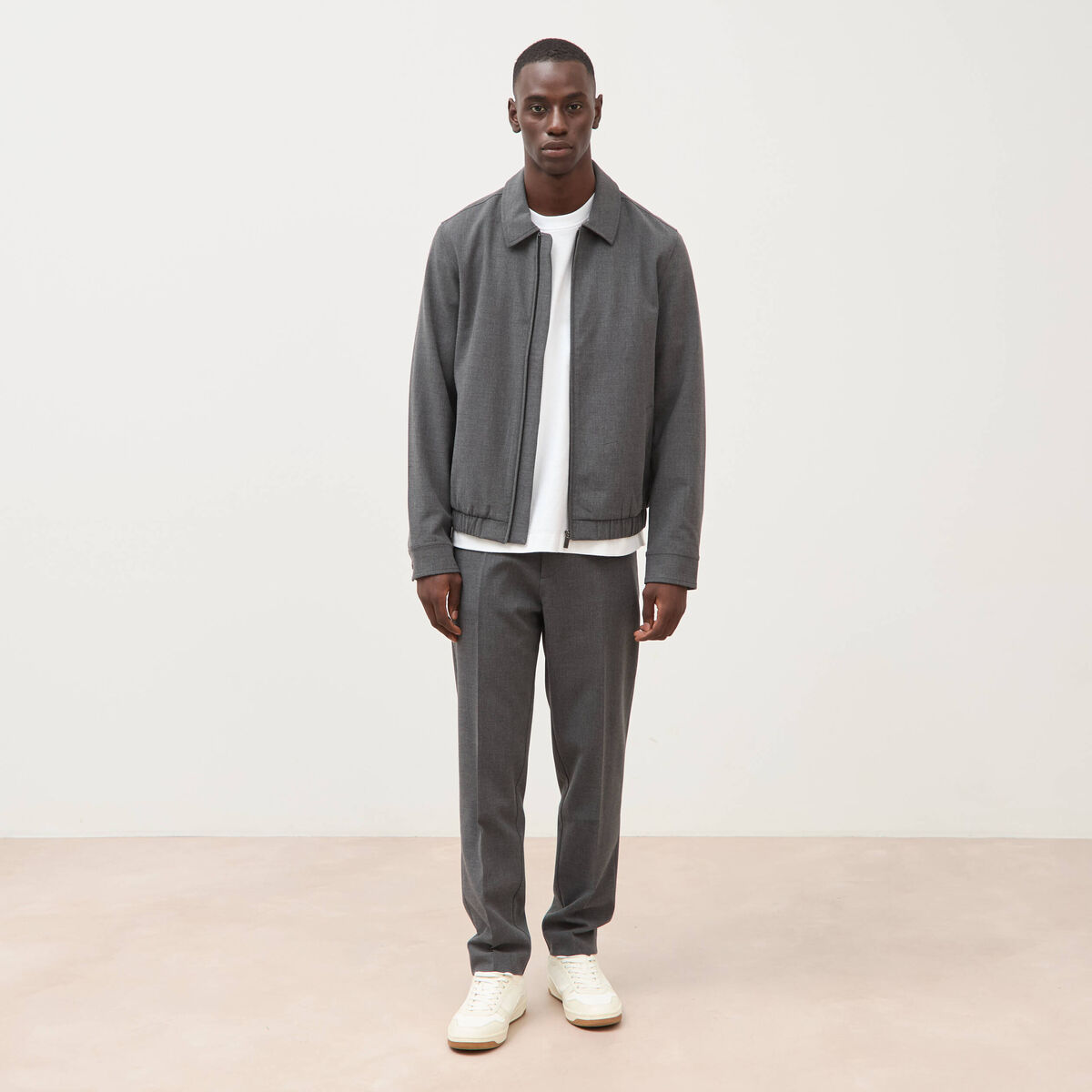 Blouson manches longues doubl&eacute; gris fonc&eacute; homme