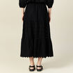 Jupe longue évasée brodée noir femme