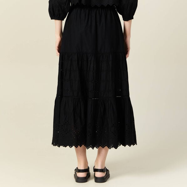 jupe longue evasee brodee noir femme Jupe longue évasée brodée noir femme