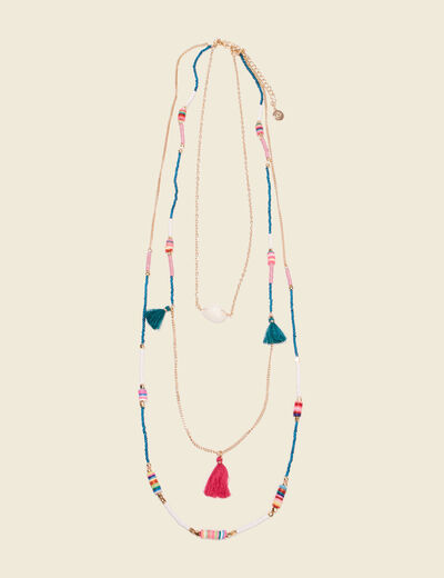 Collier multirangs multicolore femme