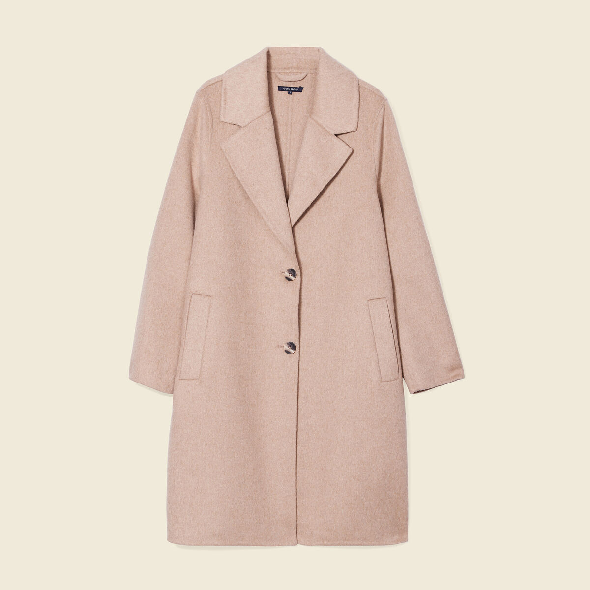 Manteau droit long boutonné marron clair femme
