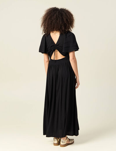 Robe longue évasée fluide noir femme