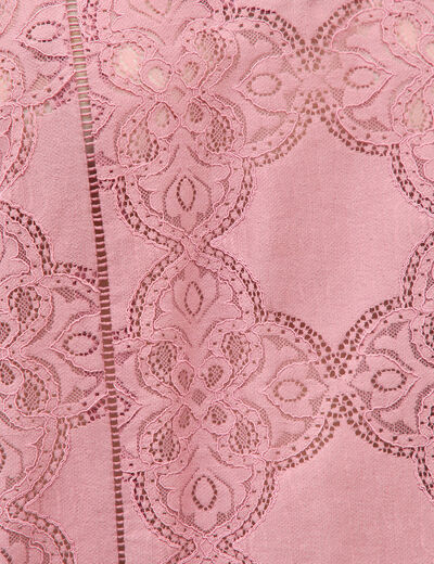 Blouse cintr&eacute;e dentelle manches longues vieux rose femme
