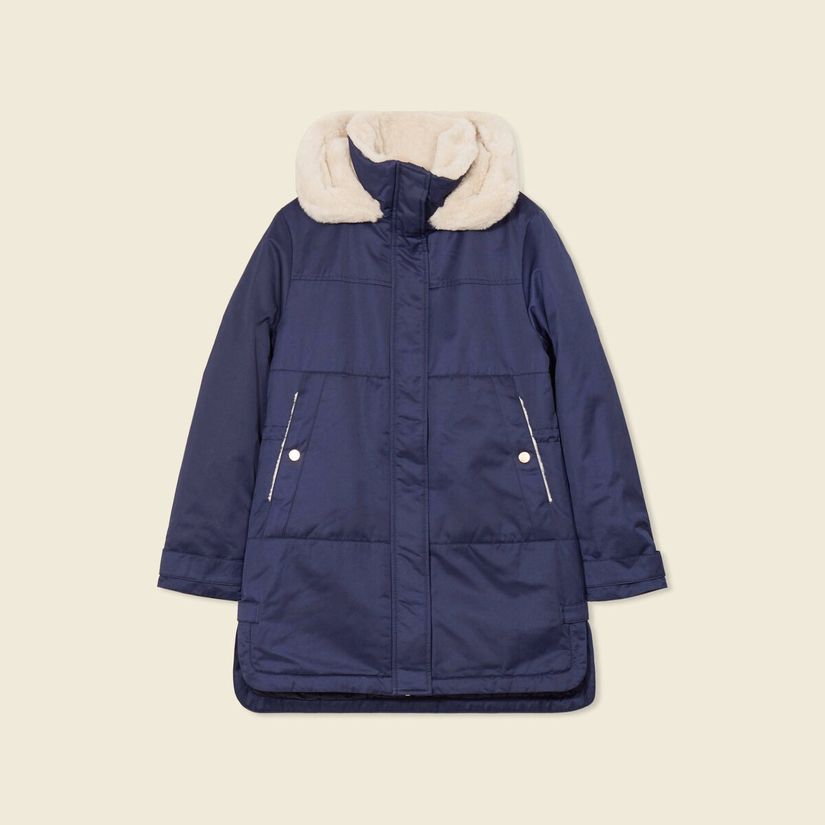 Parka droite &agrave; capuche bleu marine femme