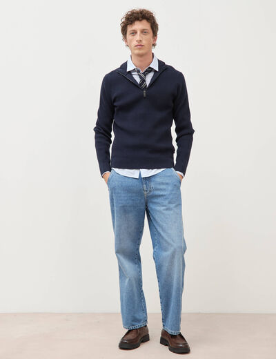 Pull col camionneur bleu marine homme