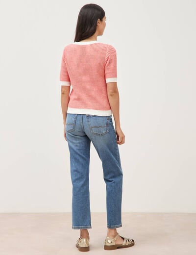 Pull droit court manches courtes orange fonc&eacute; femme