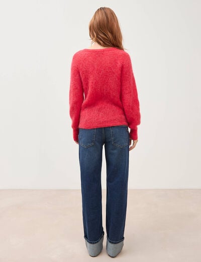 Pull manches longues col rond rouge fonc&eacute; femme