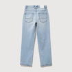 Jeans straight 7/8&egrave;me taille haute denim bleach femme