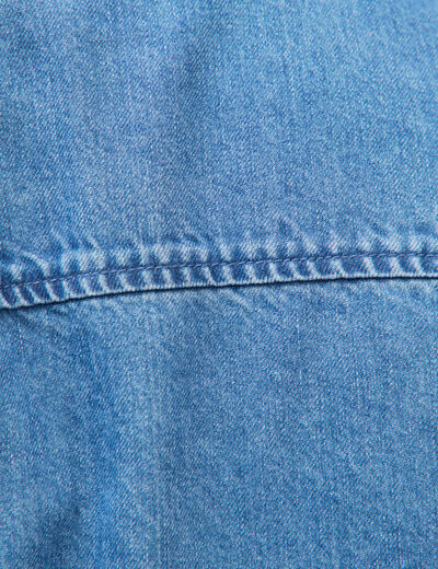 Chemise col am&eacute;ricain manches longues denim stone homme