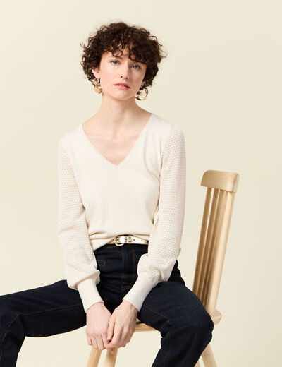 Pull manches longues creme femme