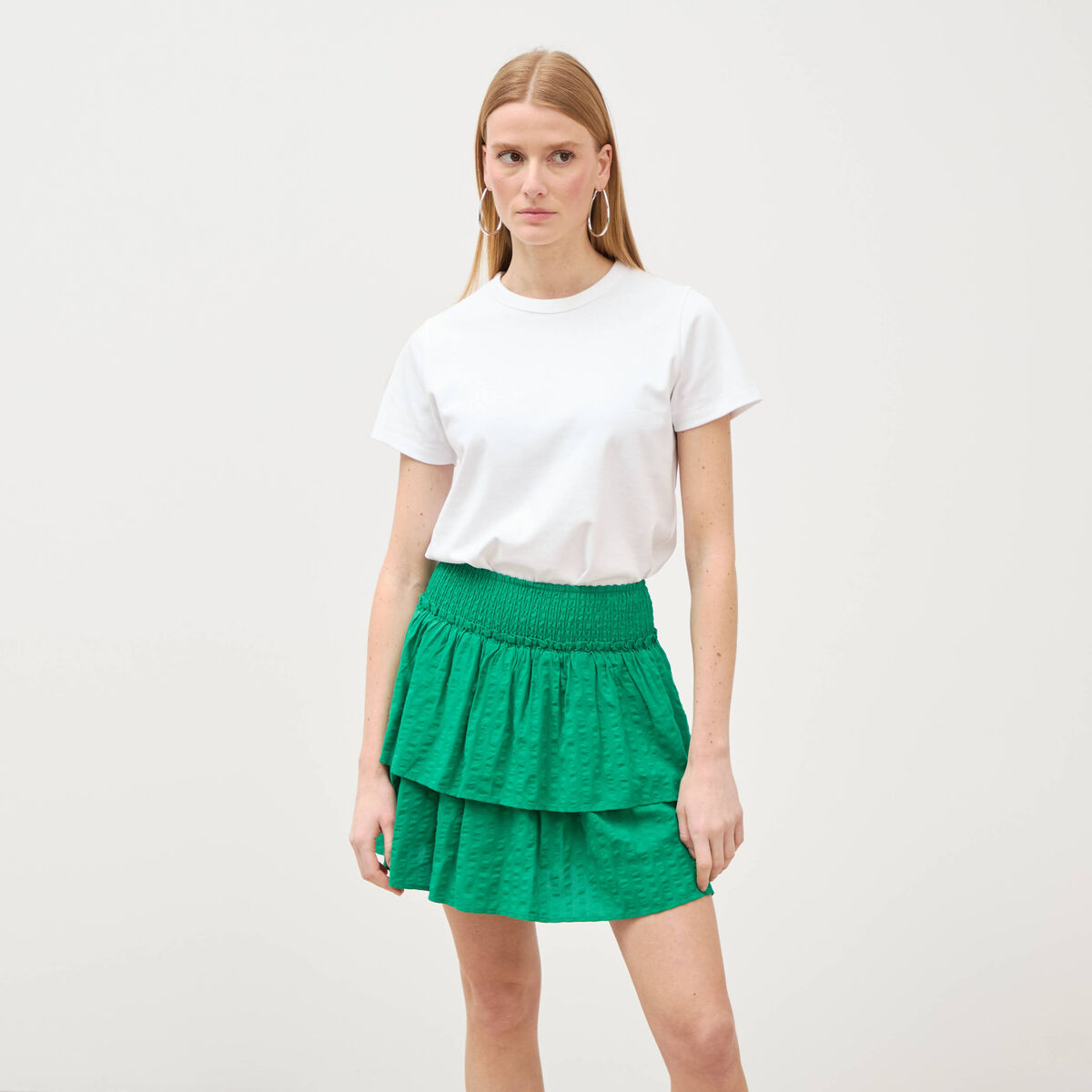 Jupe courte &eacute;vas&eacute;e doubl&eacute;e vert femme