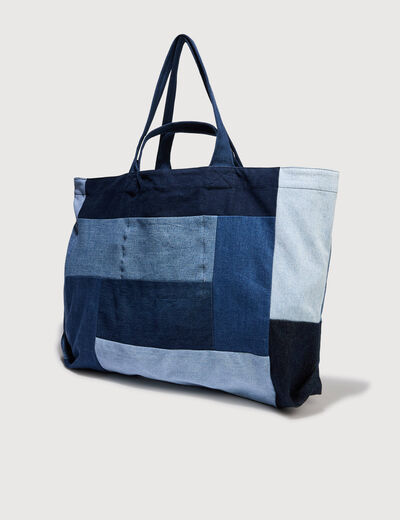 Sac cabas bandouli&egrave;re en coton jeans denim brut femme