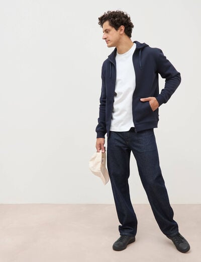 Sweat &agrave; capuche manches longues bleu marine homme
