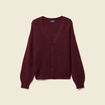 Gilet ajour&eacute; col V manches longues bordeaux femme