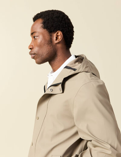 Parka longue droite &agrave; capuche taupe homme