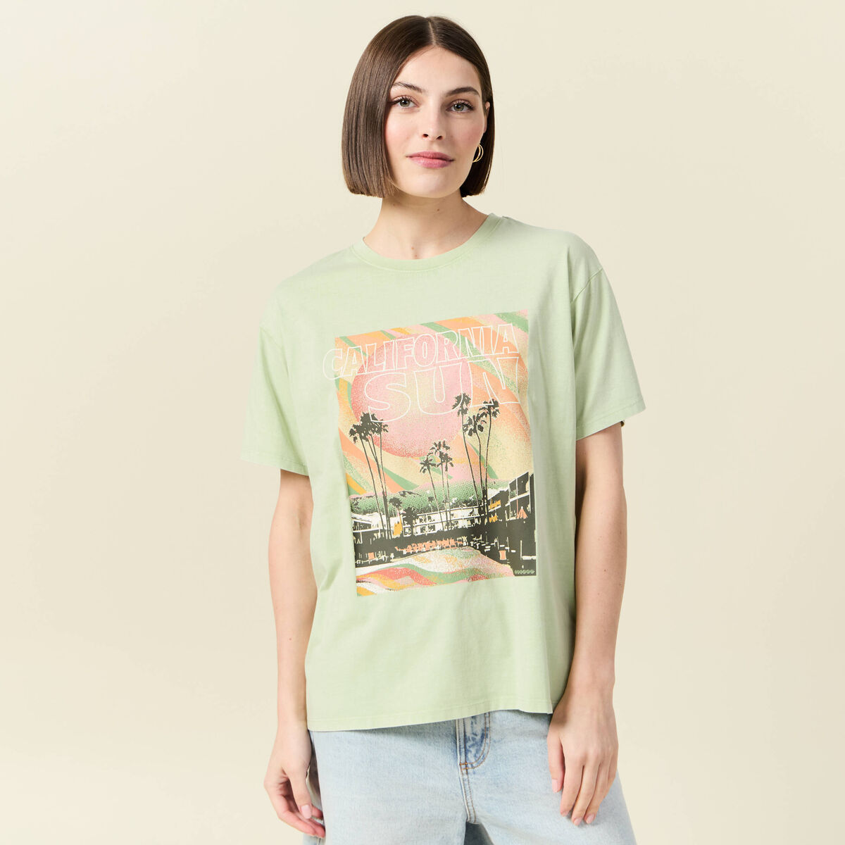 T-shirt oversize en coton vert clair femme