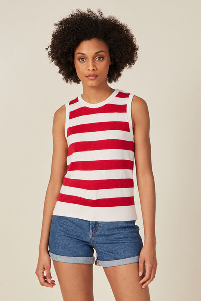 Débardeur pull sans manches rouge clair femme