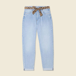 Jeans mom ceinture foulard denim bleach femme
