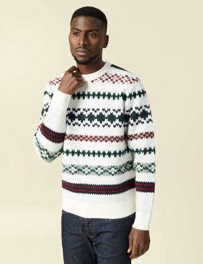 Pull manches longues col rond ecru homme