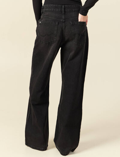 Jeans large taille haute denim noir femme