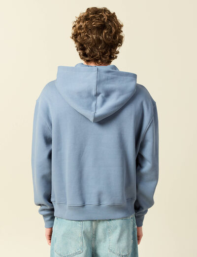 Sweat &agrave; capuche manches longues bleu gris homme