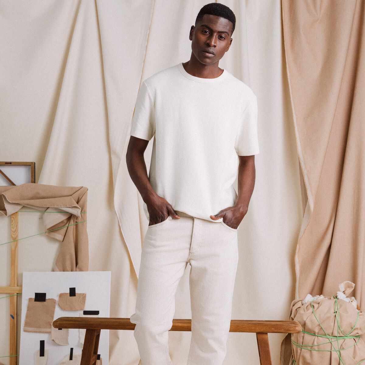 T-shirt manches courtes ecru homme